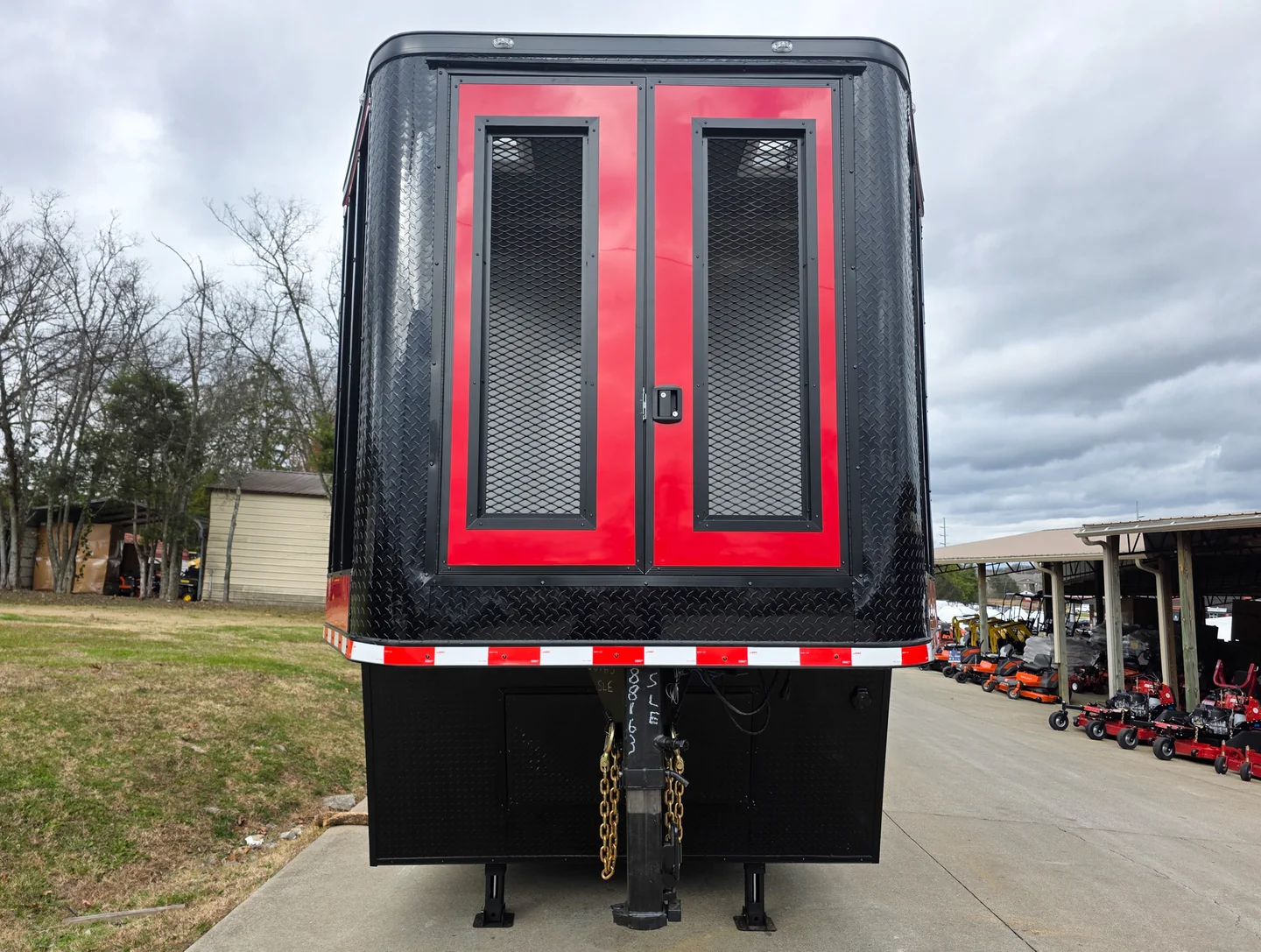 8.5x42 Red Gooseneck Enclosed Trailer Generator Cage with Rear Gullwing (3) 7000k Axles - Image 3