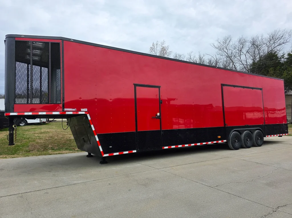 8.5x42 Red Gooseneck Enclosed Trailer Generator Cage with Rear Gullwing (3) 7000k Axles