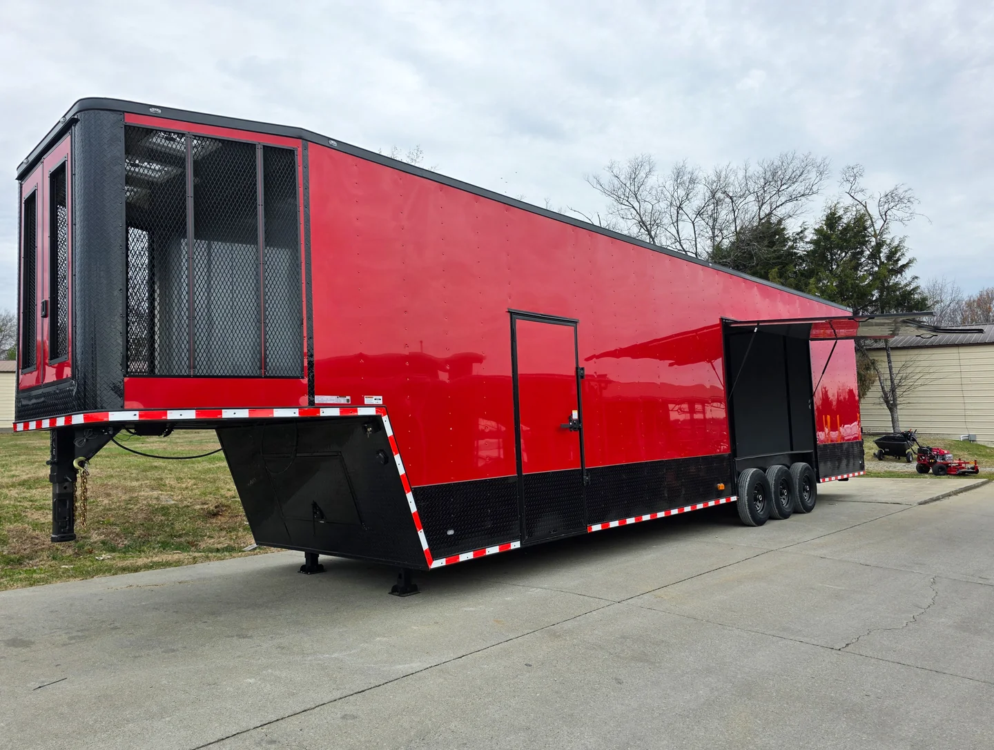 8.5x42 Red Gooseneck Enclosed Trailer Generator Cage with Rear Gullwing (3) 7000k Axles - Image 35