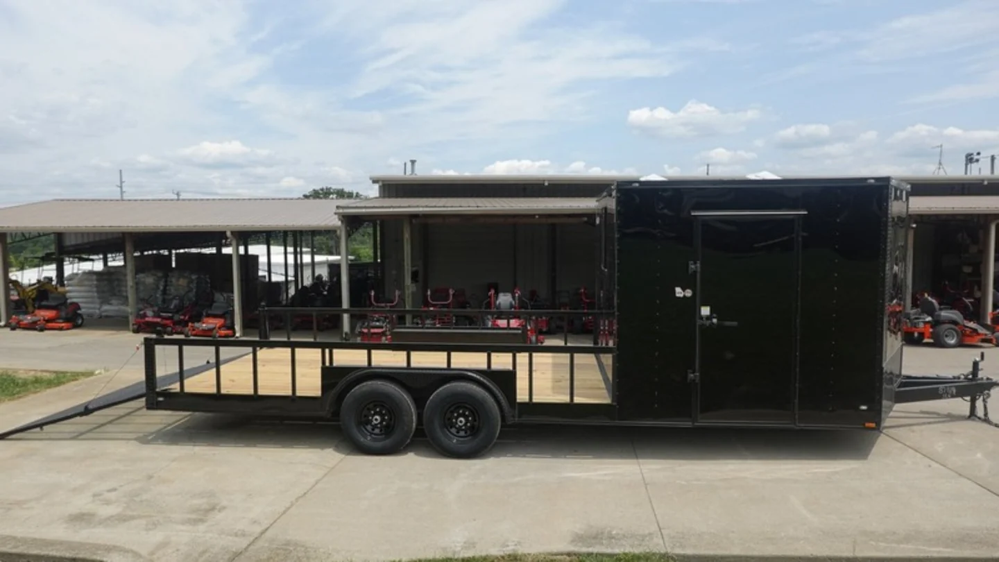 8.5x24 Black W/Black Out Hybrid Enclosed Trailer V-Nose (2) 7,000lb With Rails - Image 13