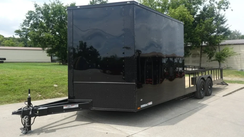 8.5x24 Black W/Black Out Hybrid Enclosed Trailer V-Nose (2) 7,000lb With Rails
