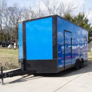8.5x18 Blue V-Nose Slant Top Enclosed Trailer with Blackout Package